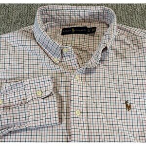 Polo Ralph Lauren Shirt Mens XL Blue Pink White Plaid Flesh Pony Oxford
